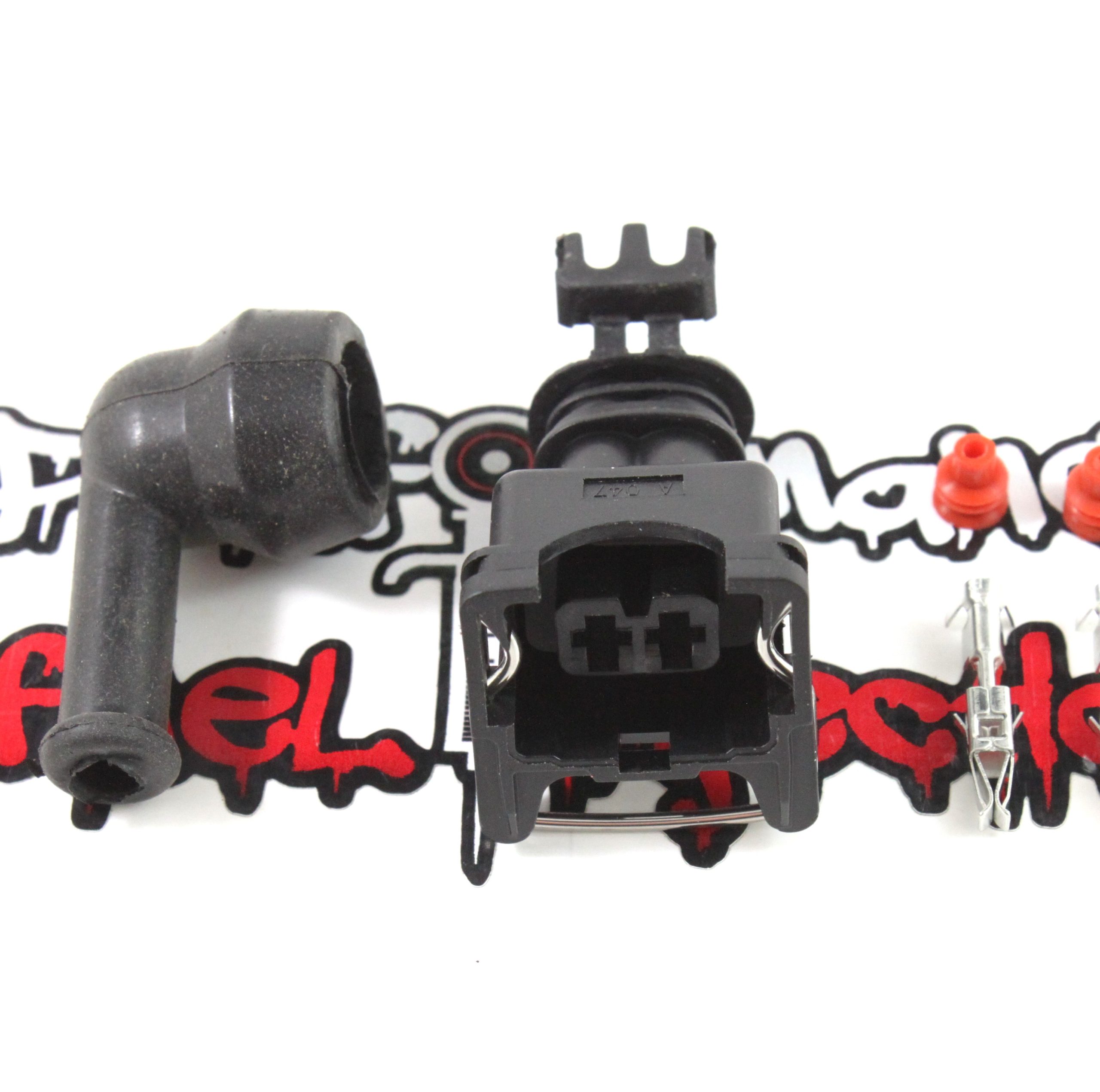 EV1 / Jetronic Fuel Injector Connector with 90* silicone boot - Pins & seals style