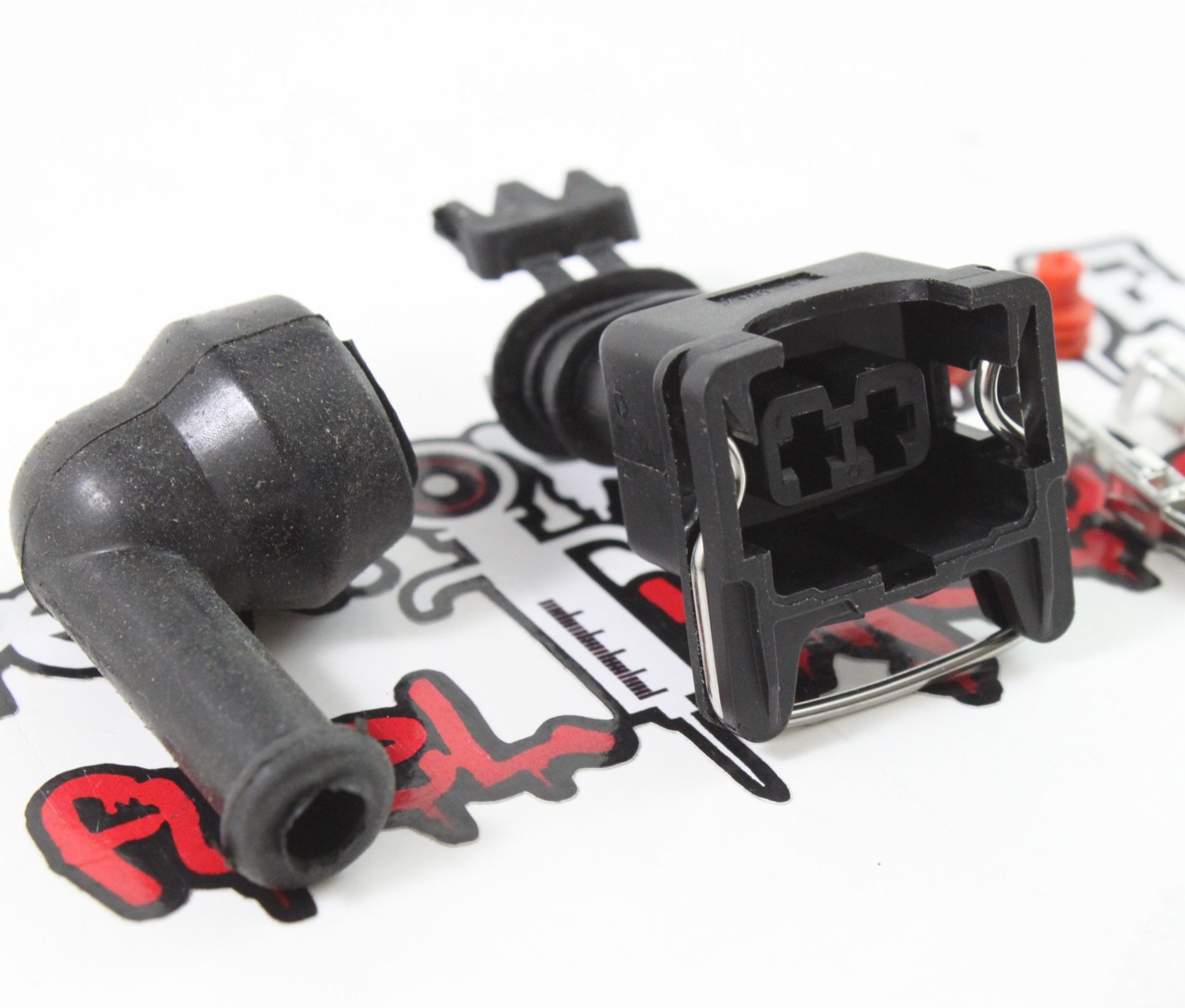 EV1 / Jetronic Fuel Injector Connector with 90* silicone boot - Pins & seals style - Image 2